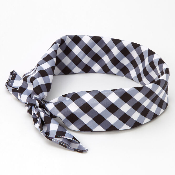 Silky Gingham Knotted Headwrap - Black,