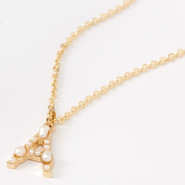 Gold Pearl Initial Pendant Necklace - A,