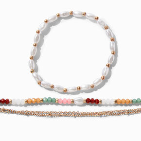 Gold-tone Pearl Beaded Multi-Strand Bracelet Set - 2 Pack,