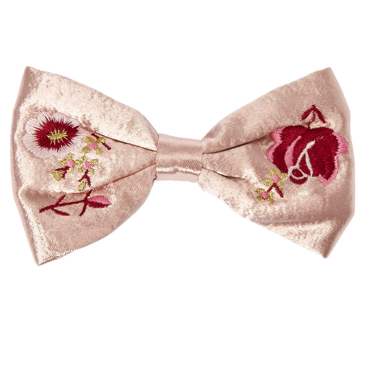 Floral Embroidered Satin Bow Hair Clip,
