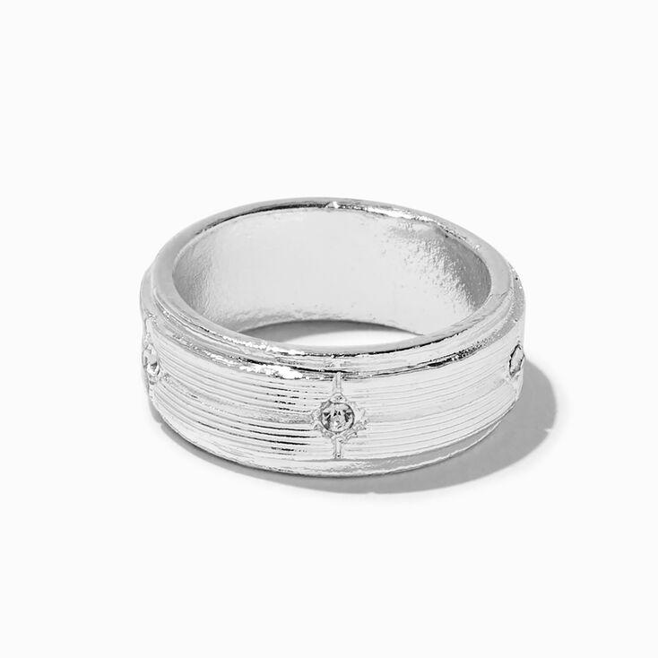 Silver-tone Crystal Textured Band Ring,