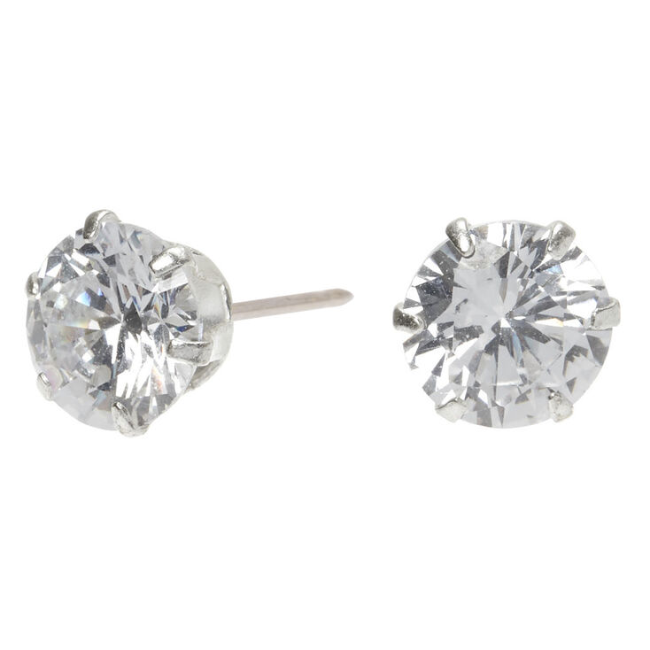 Sterling Silver Cubic Zirconia Round Stud Earrings - 10MM,