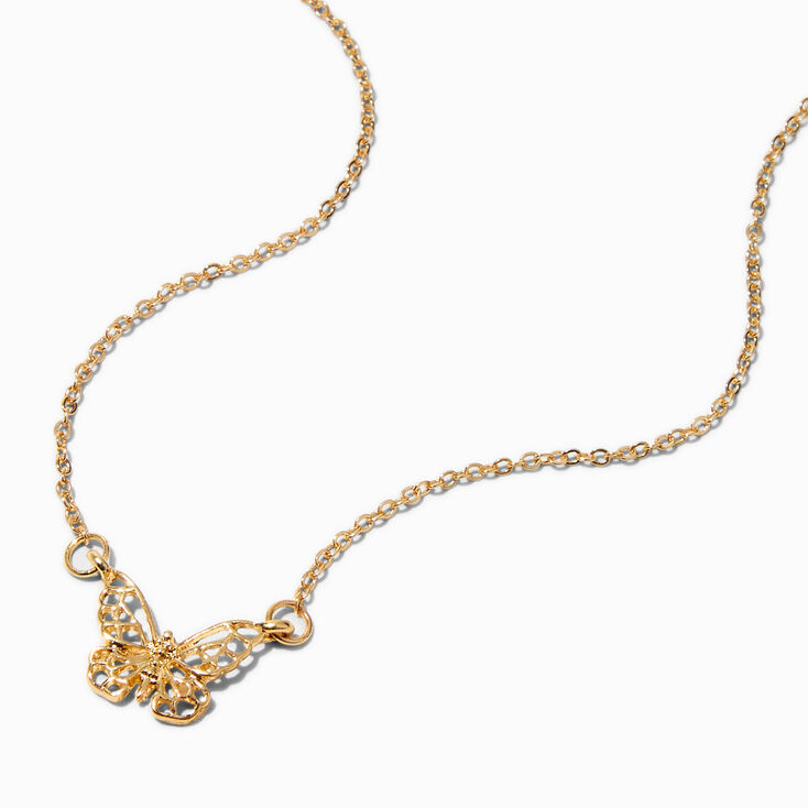 Gold Filigree Butterfly Pendant Necklace,