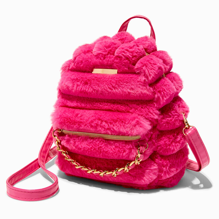 Bright Pink Furry Medium Backpack,