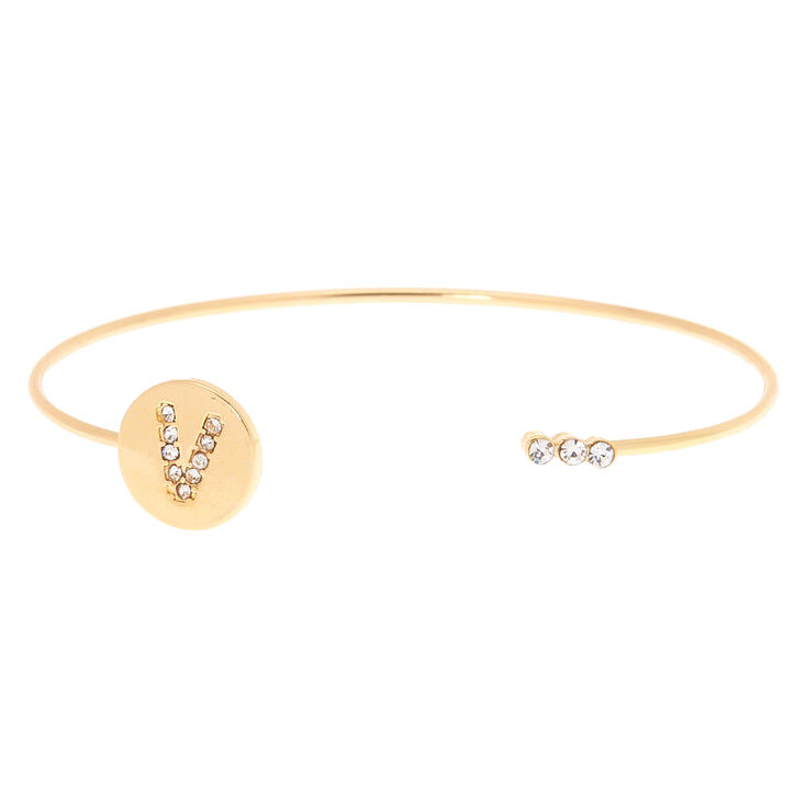 Gold Initial Cuff Bracelet - V,