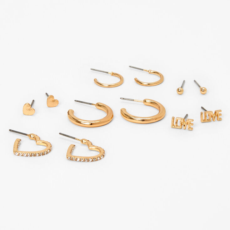 Gold Hoops and Stud Earrings Set - 6 Pack,