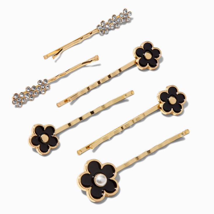 Black Daisy Bobby Pins - 6 Pack,