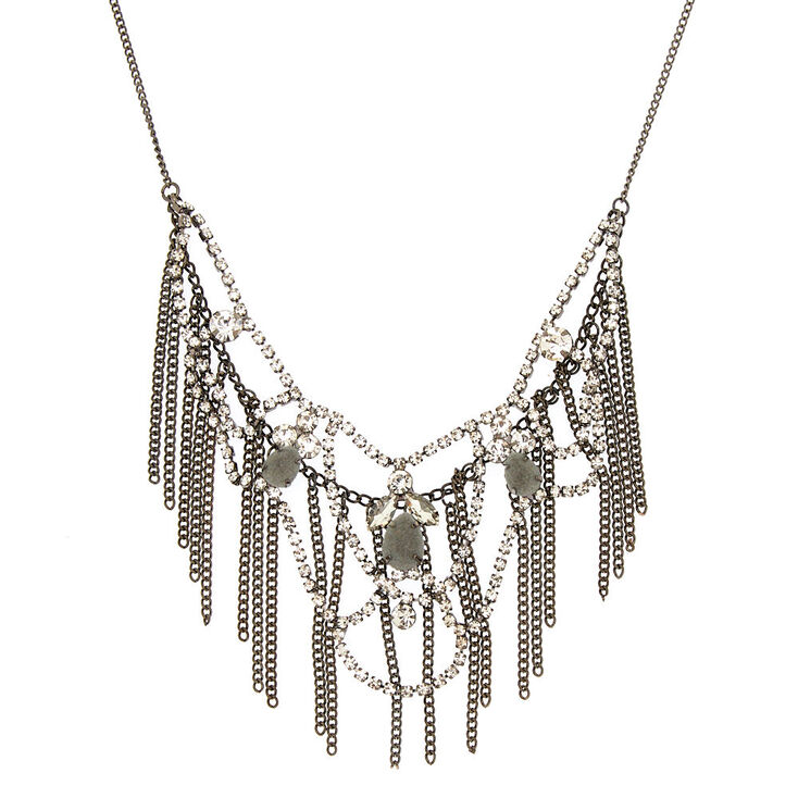 Hematite Velvet Fringe Statement Necklace,