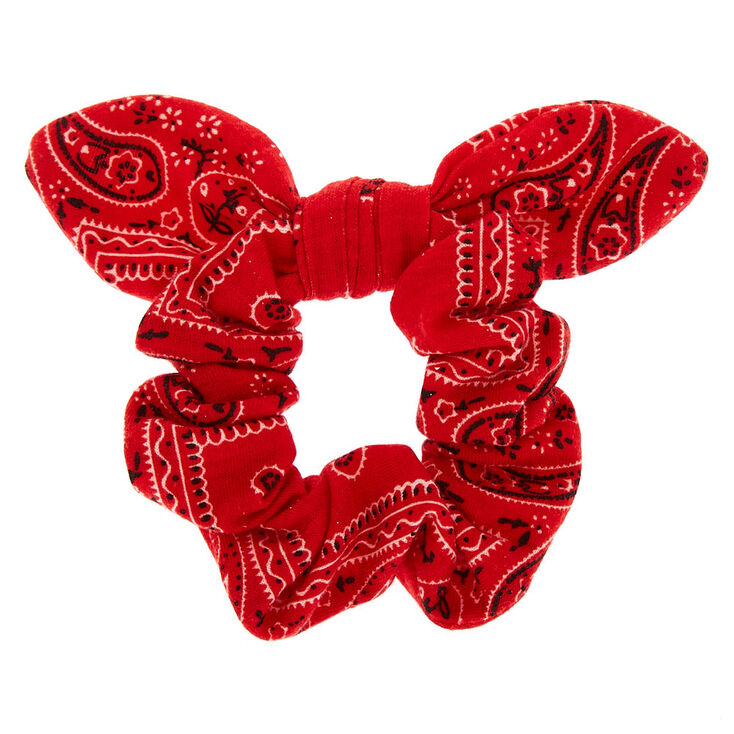 Paisley Print Bandana Bow Hair Scrunchie - Red,