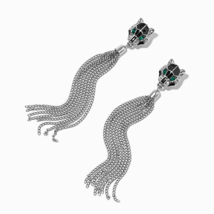 Black Panther Silver-tone Chain Tassel 4&quot; Drop Earrings ,