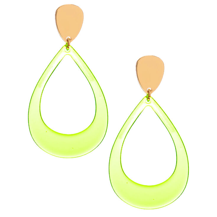 Gold 2.5" Teardrop Drop Earrings - Neon Yellow,