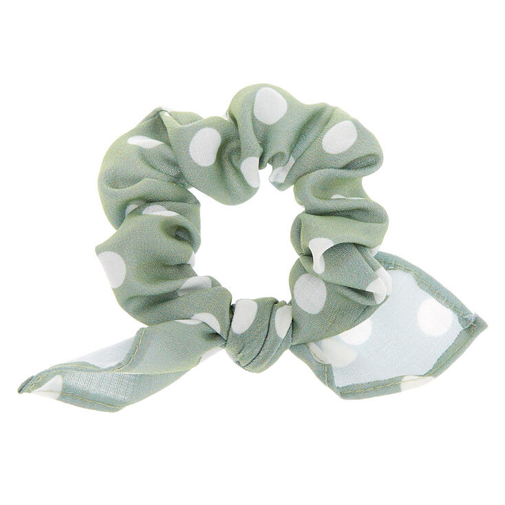 Polka Dot Knotted Bow Hair Scrunchie - Sage,