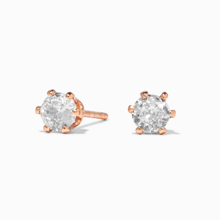 18K Gold Plated Rose Gold 4MM Cubic Zirconia Round Stud Earrings,