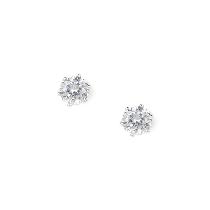 Silver Cubic Zirconia Round Stud Earrings - 3MM,