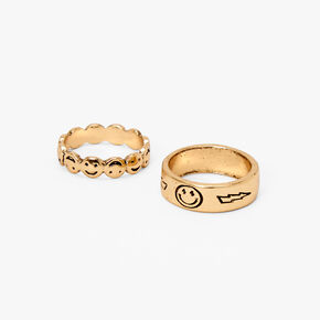 Gold Happy Face Midi Rings &#40;2 Pack&#41;,