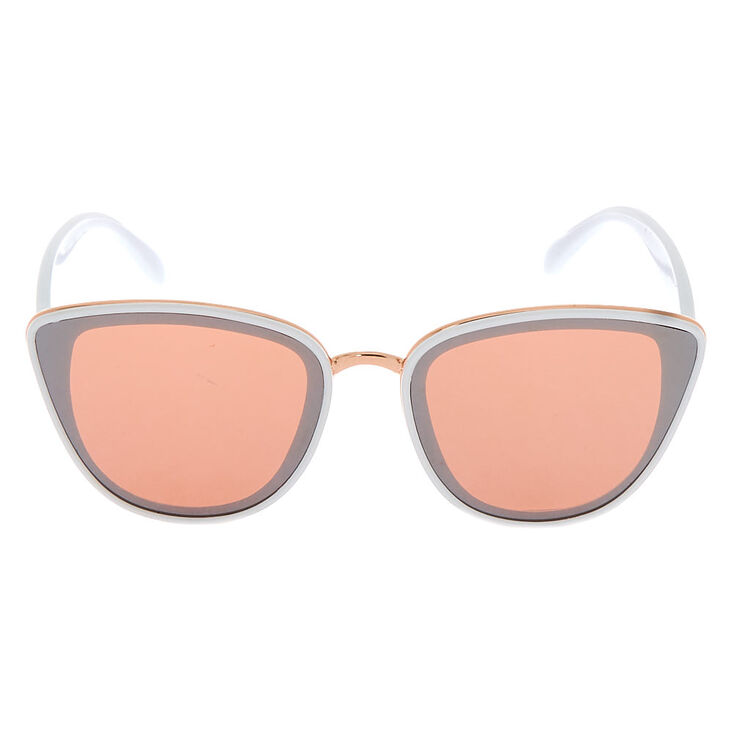 Mirrored Mod Cat Eye Sunglasses - White,