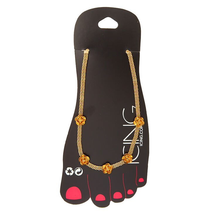 Rose Gold Mesh Chain Carved Roses Anklet,