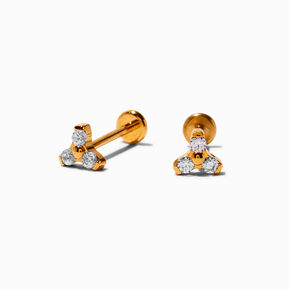 Icing Select Gold-tone Titanium Cubic Zirconia Tripod Flat Back Stud Earrings,