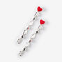 Playing Cards Red Heart 3&quot; Silver Linear Drop Earrings,
