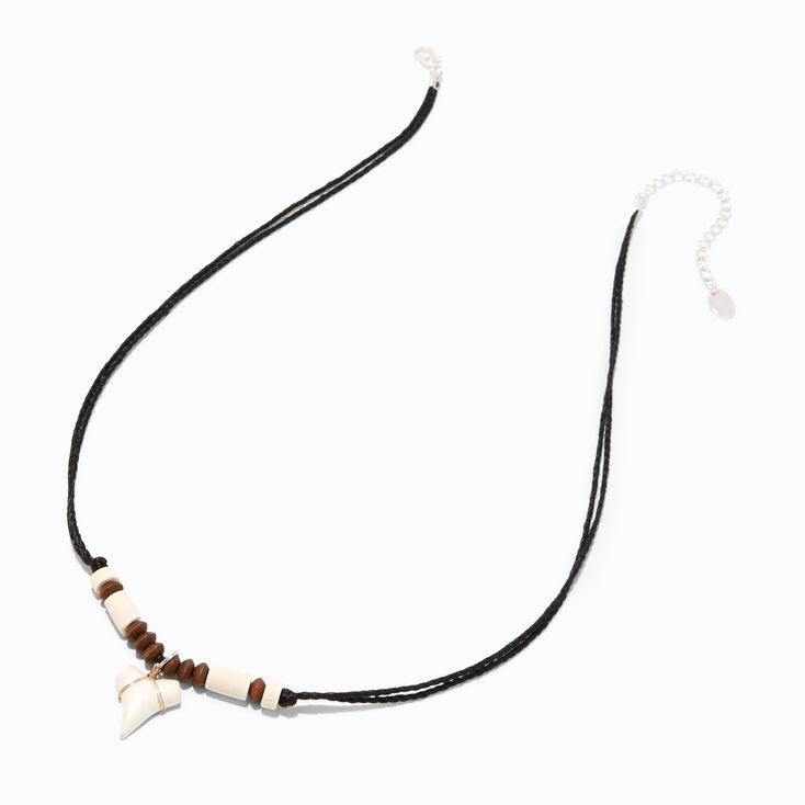 Beaded Shark Tooth Pendant Black Cord Necklace,