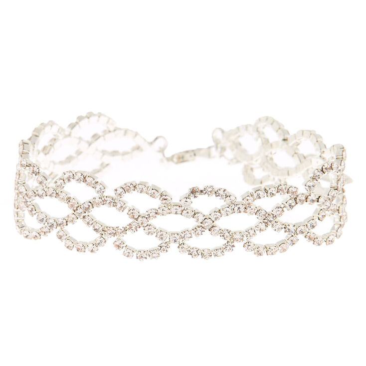 Silver Rhinestone Crochet Chain Bracelet,