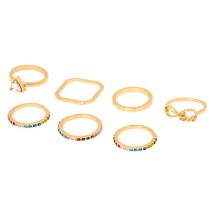 Gold Rainbow Assorted Ring Set - 7 Pack,