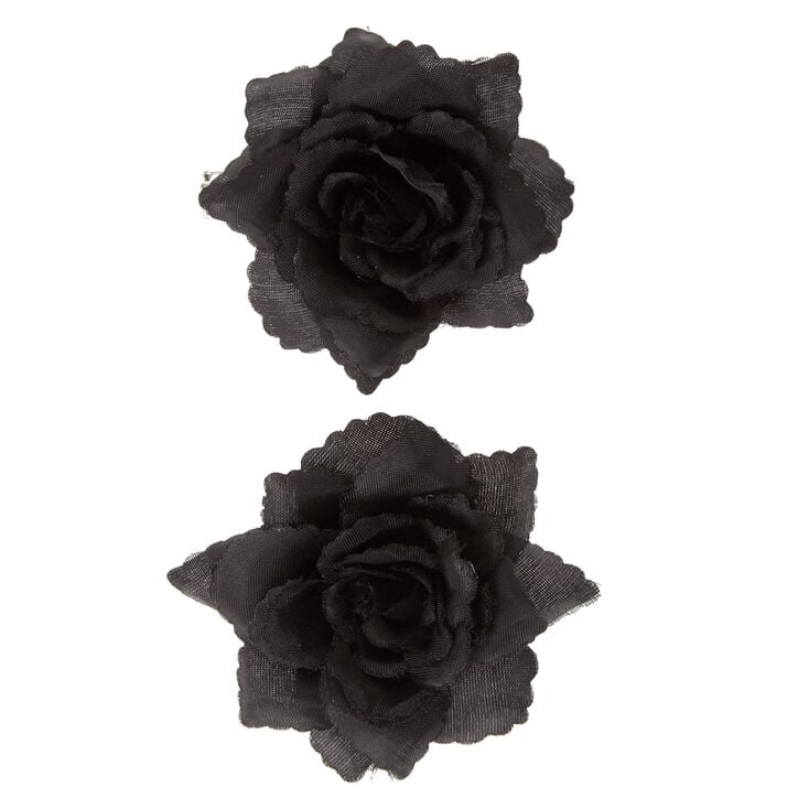 Rose Hair Barrettes - Black, 2 Pack,