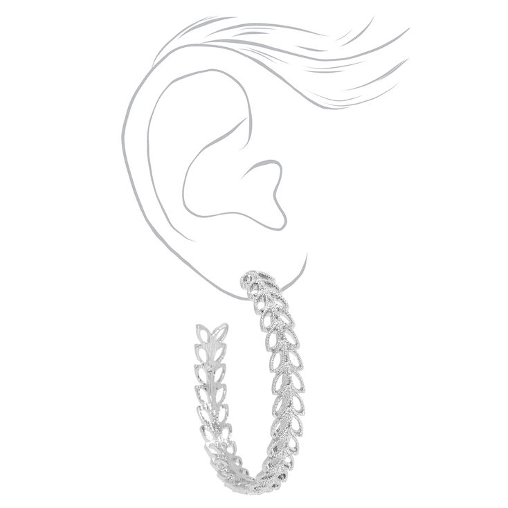 Silver 60MM Leaf Hoop Earrings,
