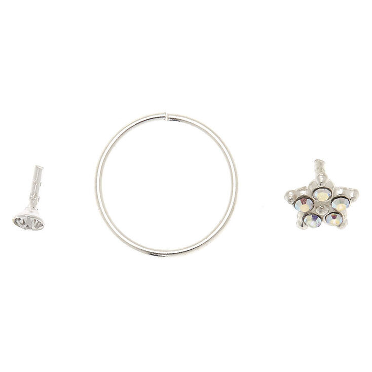 Sterling Silver Crystal Flower Tragus Earrings - 3 Pack,