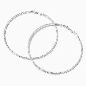 Silver-tone Textured Snakeskin 80MM Hoop Earrings,