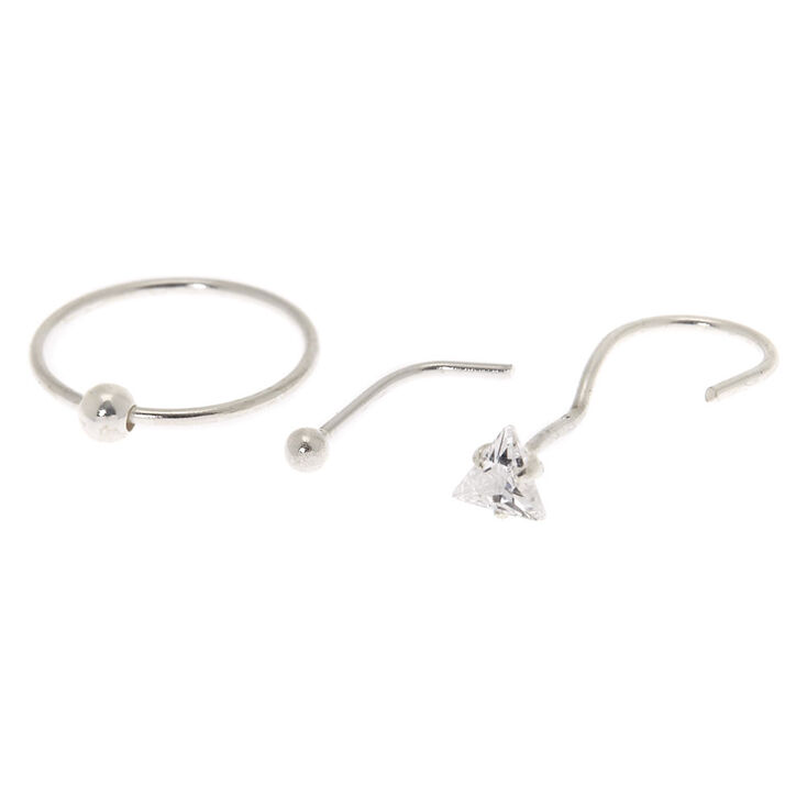Sterling Silver 22G Nose Studs & Ring - 3 Pack,