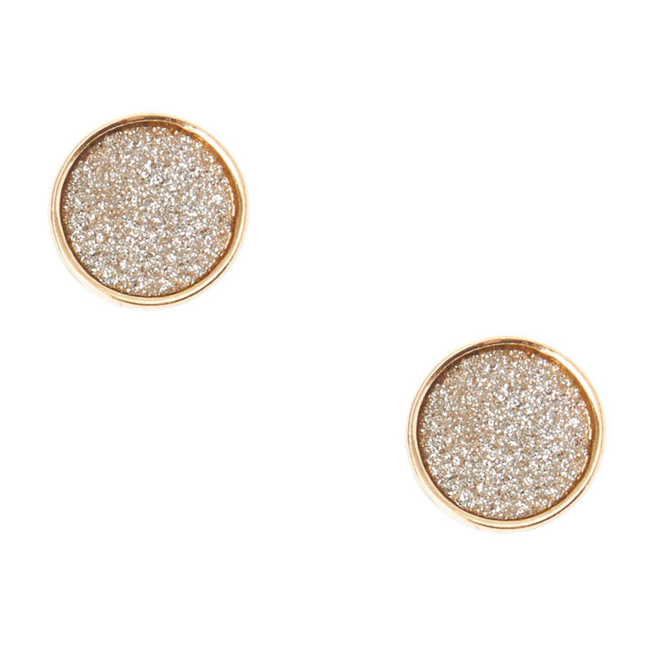 Silver Glitter & Gold Circle Stud Earrings,