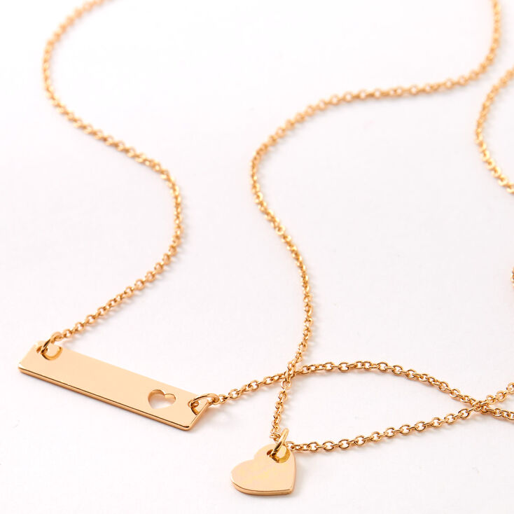 Gold Heart Cut Out Bar Pendant Necklaces - 2 Pack,