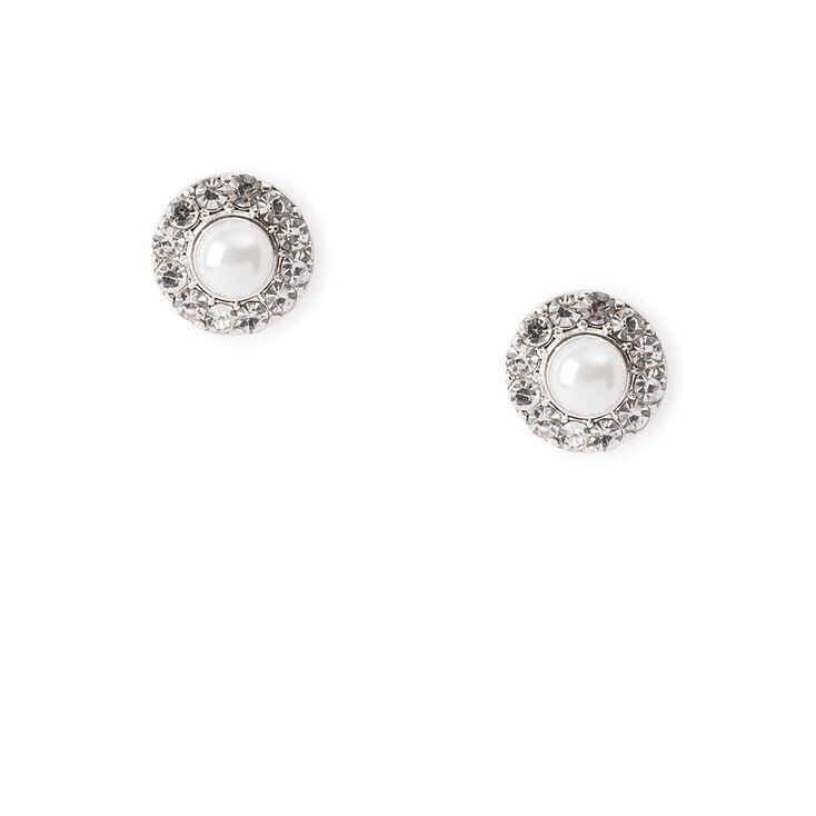 Pearl & Pavé Rhinestone Circles Stud Earrings,