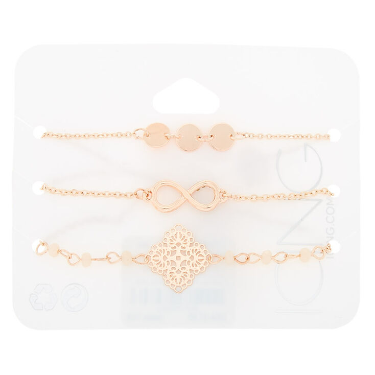 Rose Gold Filigree Chain Bracelets - 3 Pack,