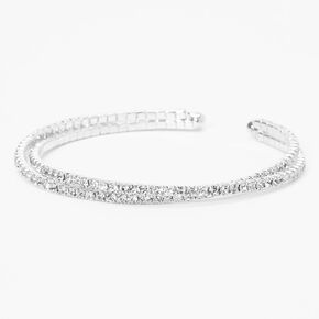 Silver Criss Cross Rhinestone Slim Cuff Bracelet,