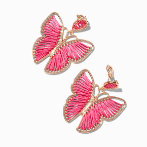 Pink Threaded Butterfly 2&quot; Clip-On Drop Earrings ,