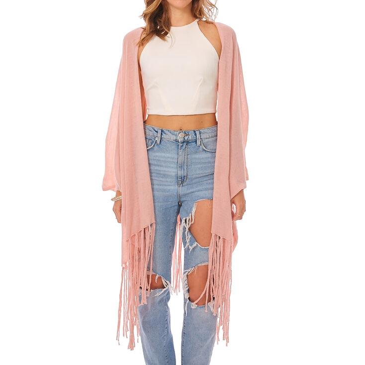 Solid Blush Fringe Kimono,