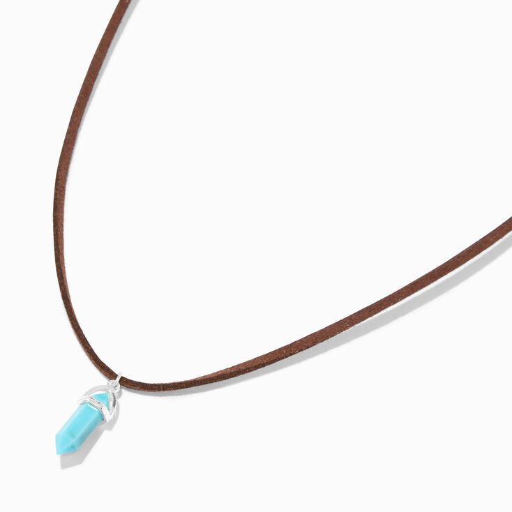 Turquoise Mystical Gem Pendant Brown Cord Necklace,