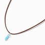 Turquoise Mystical Gem Pendant Brown Cord Necklace,