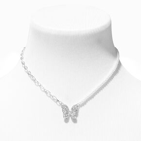 Silver Butterfly Chain &amp; Pearl Statement Necklace,