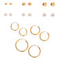 Gold Graduated Mixed Stud &amp; Hoop Earrings - 9 Pack,