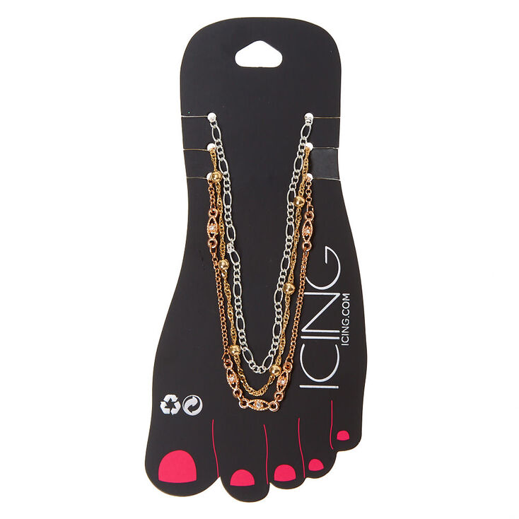 Mixed Metal Evil Eye Chain Anklets - 3 Pack,