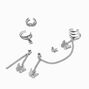 Silver-tone Butterfly Connector Cuff Earring Stackables - 5 Pack,