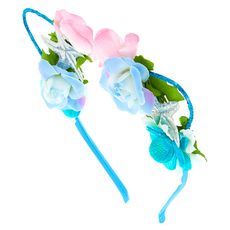 Holographic Mermaid Cat Ears Flower Crown Headband,