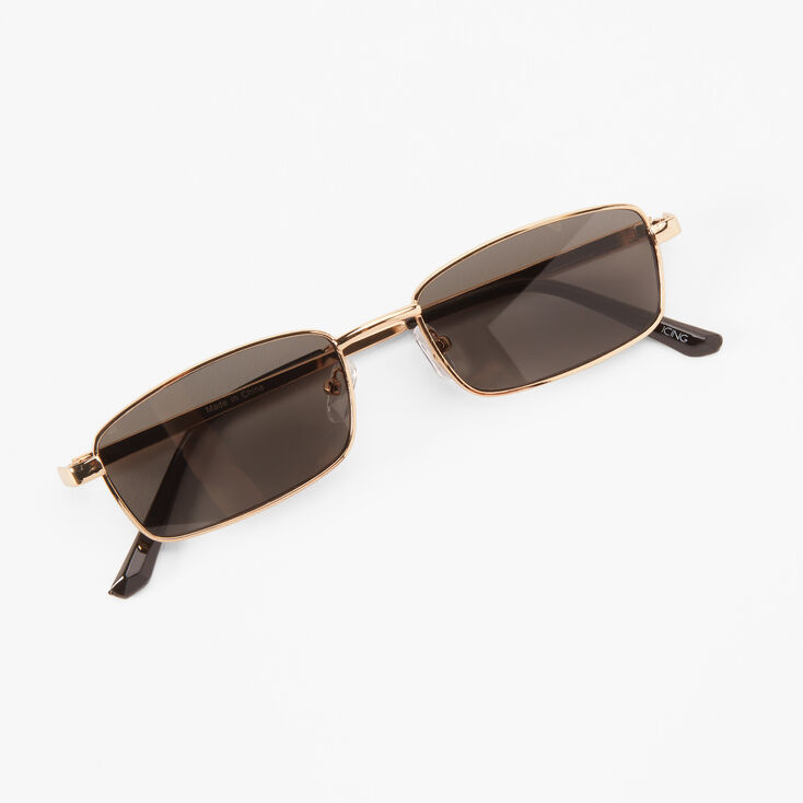 Gold Rectangular Frame Sunglasses,