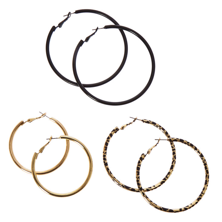 Black & Gold Leopard Print Hoop Earrings,