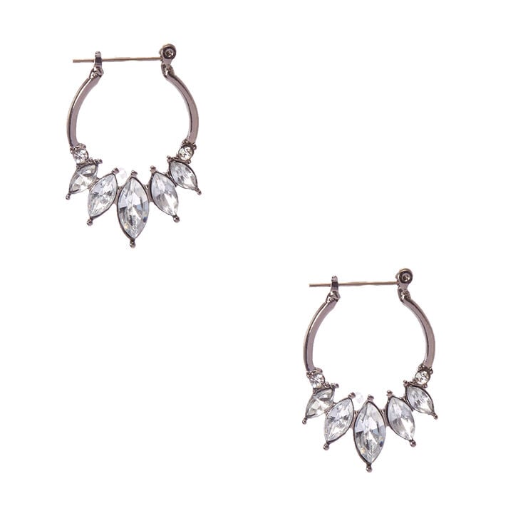 Silver Tone Faux Crystal Edge Hoop Earrings,