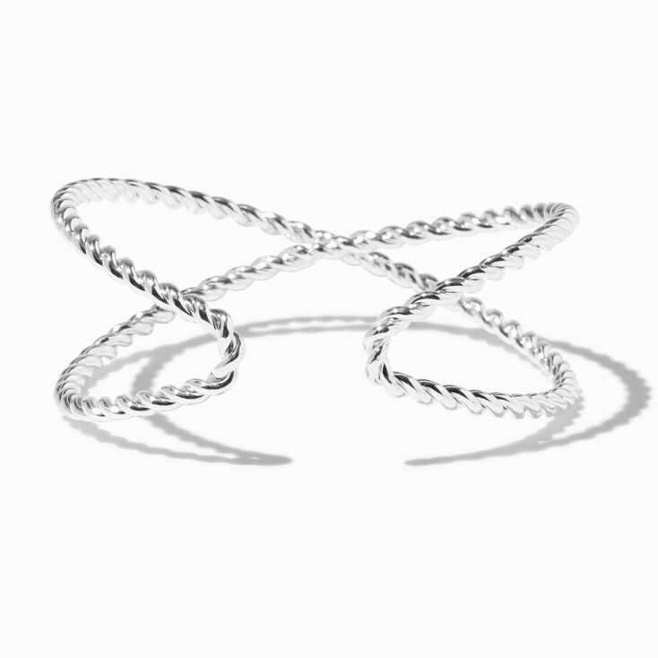 Silver-tone Twisted Rope X Cuff Bracelet,