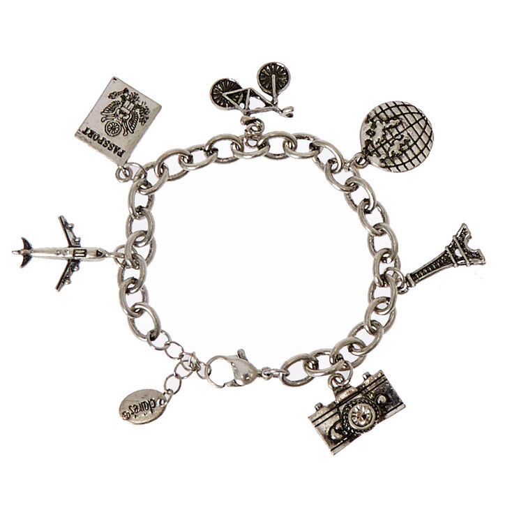 Silver-Tone Travel Themed Charm Bracelet,